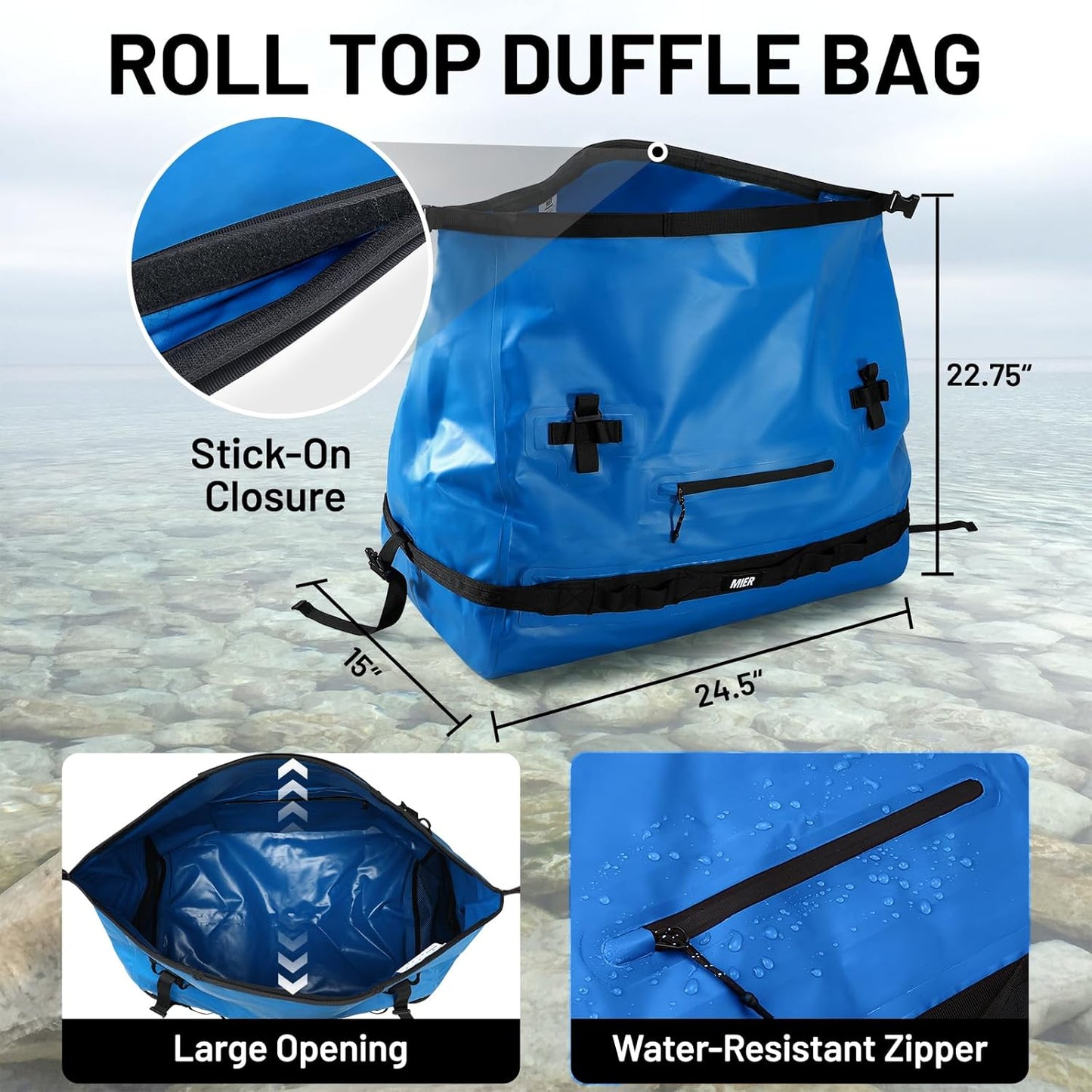 MIER Large Waterproof Duffel Bag Rolltop Dry Backpack Duffle Bags for Kayaking, Rafting, Boating, Swimming, Camping, Travel, Gym, Beach, 60L/80L