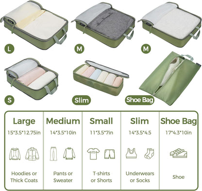 BAGAIL 6 Set Ultralight Compression Packing Cubes Packing Organizer for Travel Accessories Luggage Suitcase Backpack