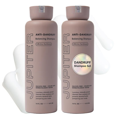 Jupiter Balancing Anti Dandruff Shampoo Duo, for Women & Men, Physician-Formulated for Flaky, Itchy, Oily, Dry Scalp, & Paraben-Free, Anti-Dandruff Shampoo with Zinc, 2 pack, 14 fl oz ea