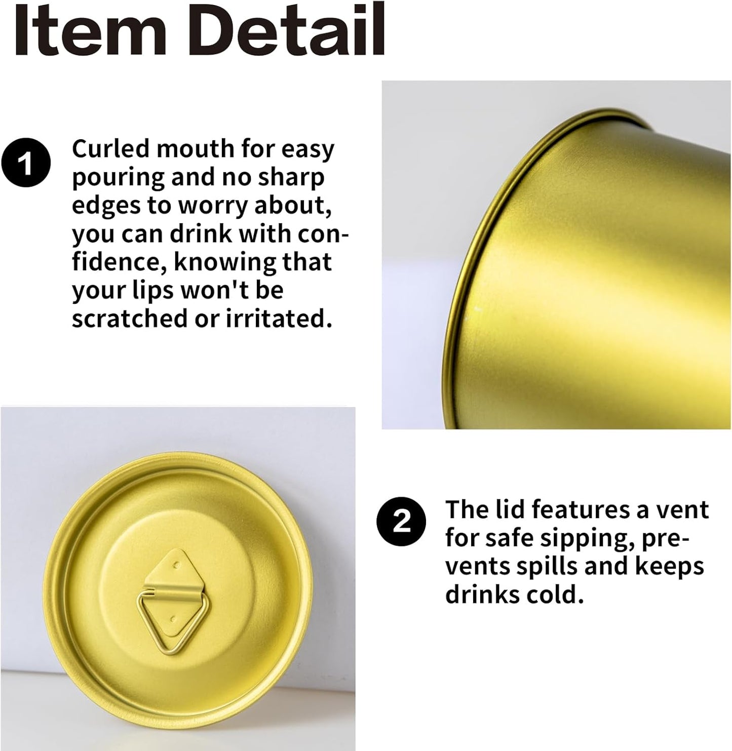 Titanium Camping Pot Mug 15oz (420ml) with Lid and Foldable Handle – Ultralight Camping Cup for Hiking, Backpacking, Outdoor Cooking, Yellow