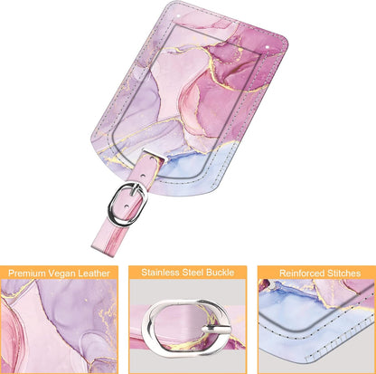 FINTIE 2 Pack Luggage Tags, Leather Name ID Labels with Privacy Cover for Travel Bag Suitcase, Theme - Glittering Marble