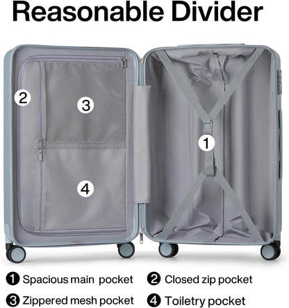 Hanke 20 Inch Carry On Luggage 22x14x9 Airline Approved Lightweight PC Hard Shell Suitcases with Wheels Travel Luggage Rolling Suitcase Travel Luggage Bag for Weekender(Gray)