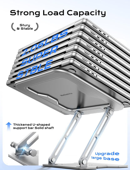 Adjustable Laptop Stand for Desk, Portable Laptop Riser Holder Foldable, Metal Ergonomic Computer Notebook Stand Holder for MacBook Air Pro, Dell, HP 10-16'', White
