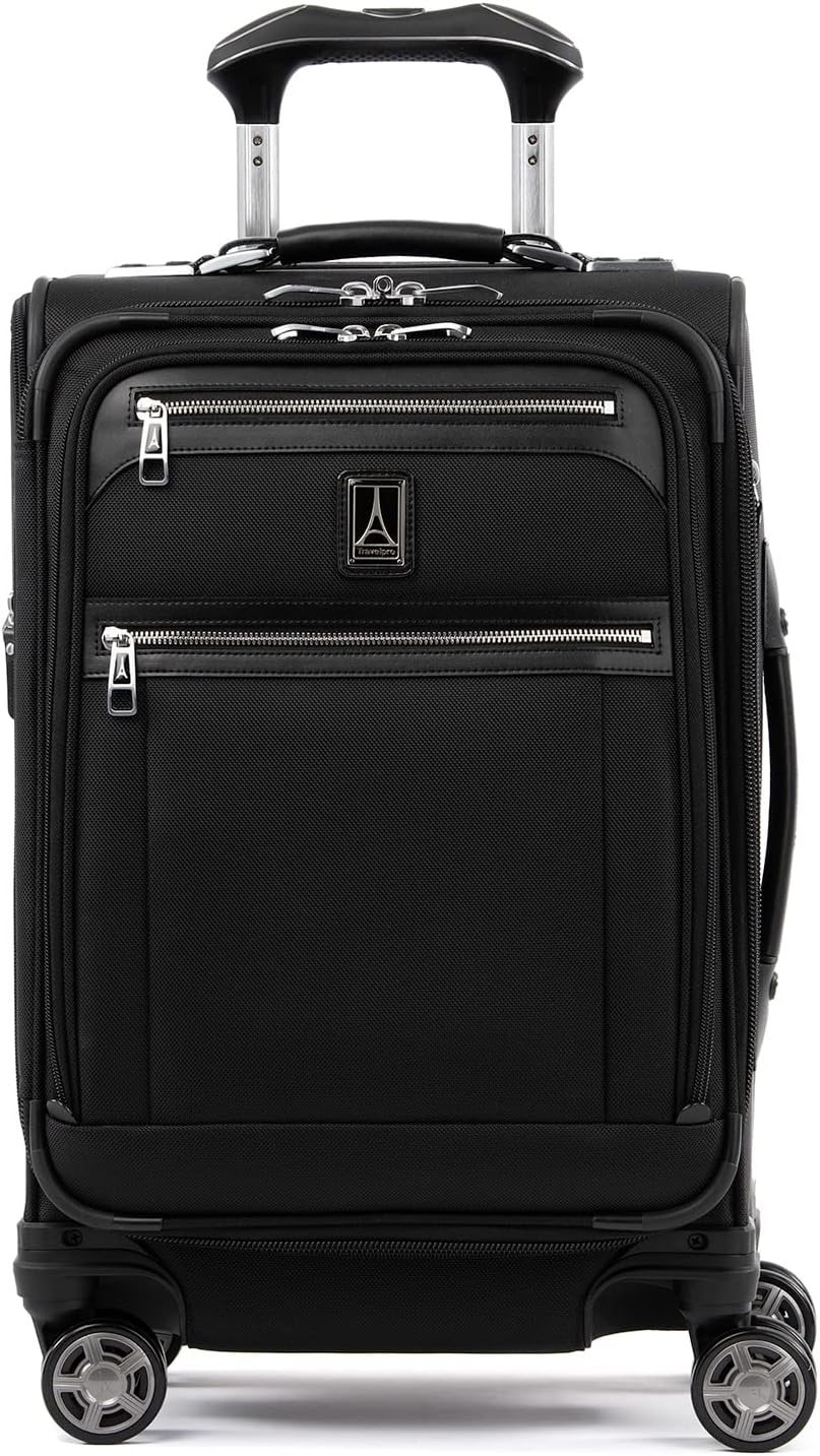 Travelpro Platinum Elite Softside Expandable Carry on Luggage, 8 Wheel Spinner Suitcase, USB Port, Laptop and Tablet Sleeves, Men and Women, Shadow Black, Carry On 20-Inch