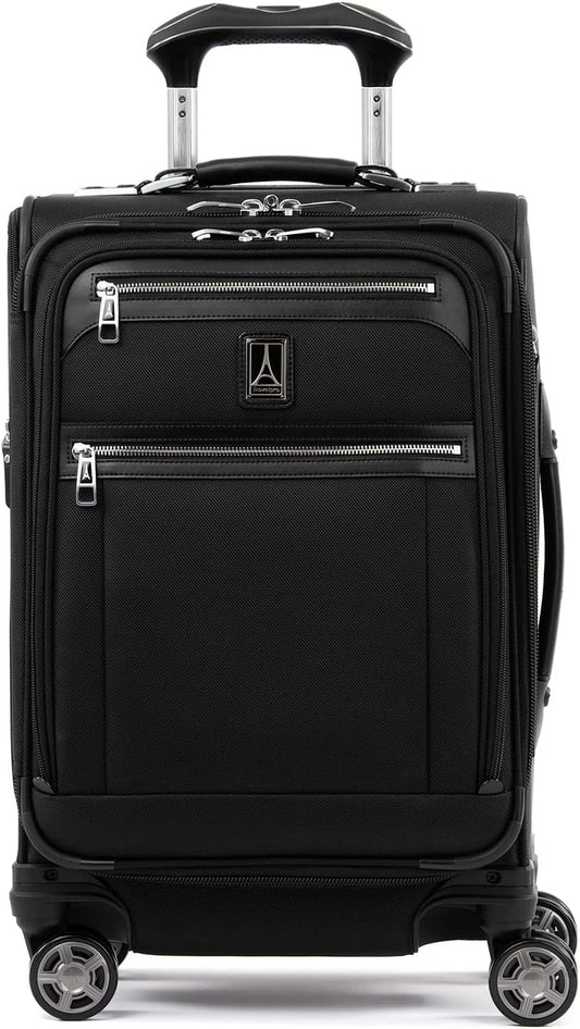 Travelpro Platinum Elite Softside Expandable Carry on Luggage, 8 Wheel Spinner Suitcase, USB Port, Laptop and Tablet Sleeves, Men and Women, Shadow Black, Carry On 20-Inch