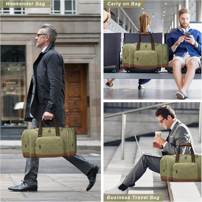 Litvyak Duffle Bag for Travel, Canvas Travel Duffel Bags Overnight Weekend Gym Carry On Luggage Bag for Men & Women (Army Green+Toiletry Bag, 50L)