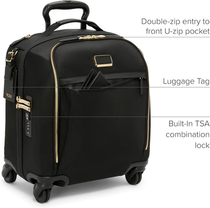 TUMI - Voyageur Leger 4 Wheeled Luggage - Women's Lightweight and Spacious, Sleek Silhouette, Durable Premium Suitcase - 16" Compact Carry-On, Black with Gold Hardware