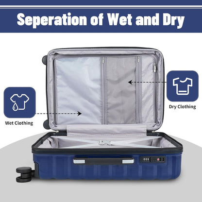 Lightweight Luggage with Spinner Wheels & YKK Zipper, 3-Piece Suitcase ABS+PC Hardside Hard Shell Luggage Sets with TSA Lock for Men, Dark Navy Blue (20+24+28 inch)