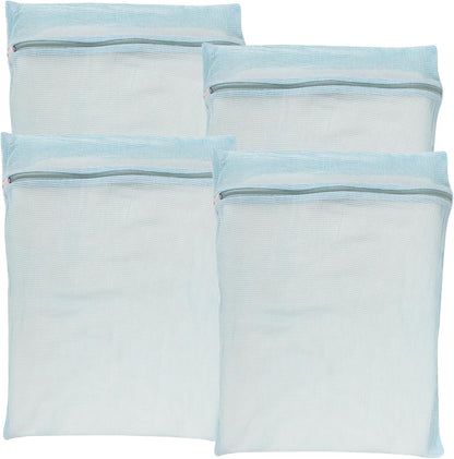 4-Piece Blue Large Durable Organic Cotton Mesh Laundry Bags with Sturdy Zippers and Breathable Mesh are Delicate Laundry Bags for Underwear, Clothes, Pants and Socks