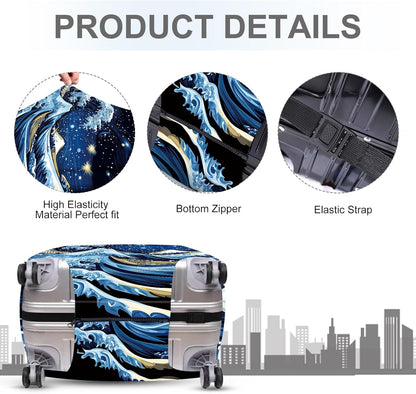 ANNA QUEEN Starry Ocean Wave Luggage Cover, Suitcase Protector with Artistic Van Gogh Style, Stretchable, Washable Travel Cover for 32-34 Inch Luggage