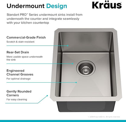 KRAUS Standart Pro 14 -inch Undermount Single Bowl 16 Gauge Stainless Steel Bar - Image 16