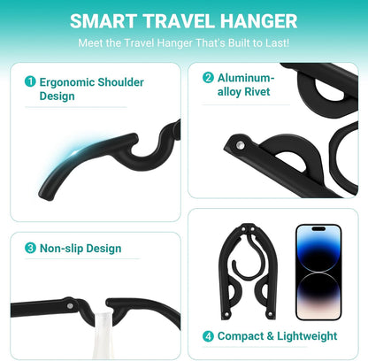 10Travel Hangers Foldable，Folding for Travtravel Hangerscruise Essentials ， 2025 Upgraded Folding Travel， Foldable for Suitcaseeling Travel Hangers (Black)