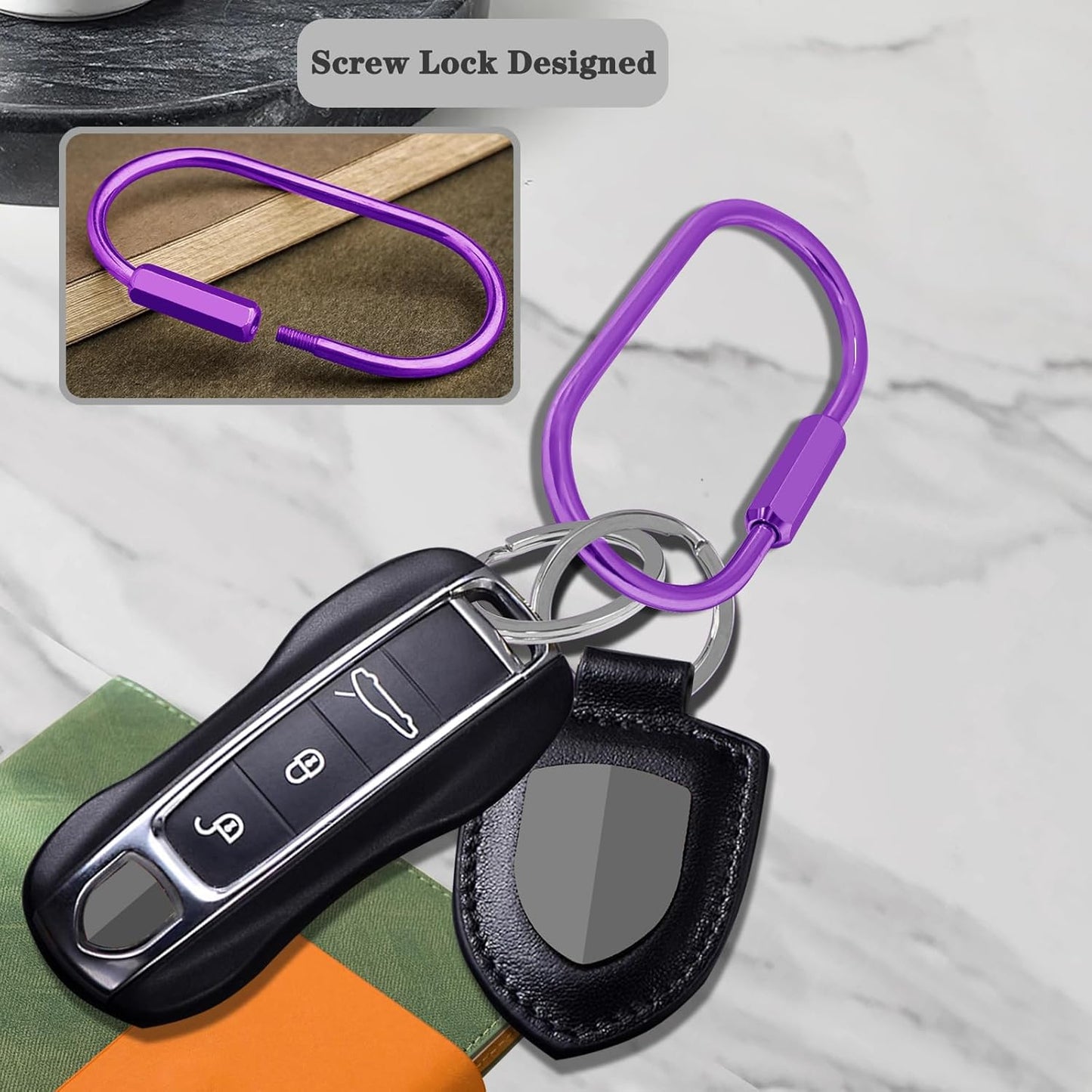 Key Chain, Brass Key Rings 2 Pack Screw Lock Key Organizer with 4 Rings Carabiner Keychain Clip for Men and Women