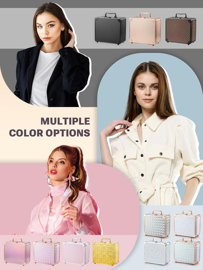 Qislee Makeup Box with A Detachable Lighted Mirror, Waterproof Travel Train Case, Cosmetic Organizer and Makeup Suitcase with Adjustable Dividers, Magnetic LED Mirror(Sparkling Silver)