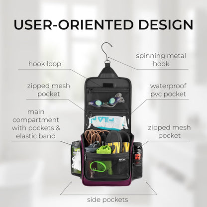 Travel Toiletry Bag for Men and Women - (10.6”x10.6”x3.2”) Large Hanging Toiletry Organizer - Waterproof Hygiene Bag with Metal XXL Swivel Hook, with Sturdy Zippers and 19 Compartments for Toiletries