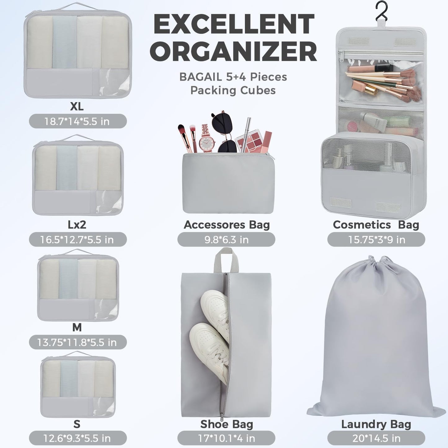 BAGAIL 9 Set Packing Cubes Luggage Packing Organizers for Travel Accessories