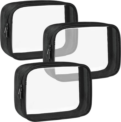 Moyad TSA Approved Clear Toiletry Bag, 3 Pack Quart Size 3-1-1 Liquids Pouch for Travel, Transparent Makeup & Cosmetic Organizer for Women Men, Black