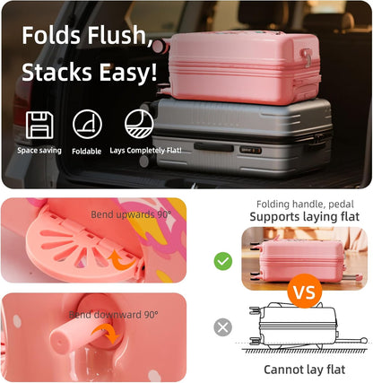 Kids' Lightweight Ride on Luggage with Spinner Wheels & Foldabe Design (Pink Strawberry, 20"+ Aged 1-3 Toddler)