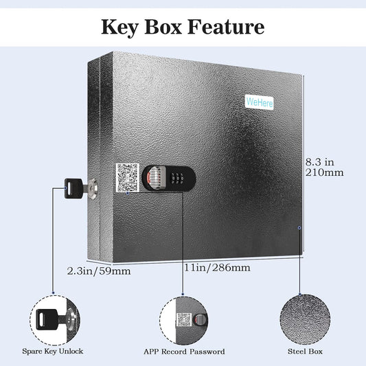 WeHere Key Lock Box, Wall Mount Key Cabinet With 16 Key Tags & Combination Lock - Mini ERP - Great for Valets, Hotels and House Keeps