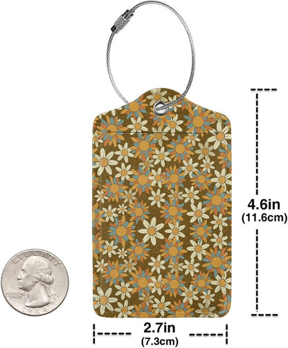 Flowers Leather Luggage Tag with Stainless Steel Ring, Fun Name Id Card Cover Travel Bag Tag Set, Suitable for Travel Bag Luggage Women Men 1 PCS