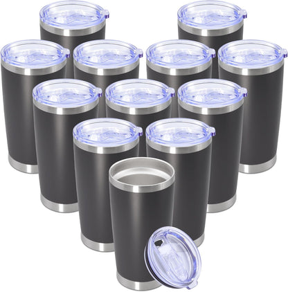 20 oz Tumbler with lid Double Wall Vacuum Insulated Tumblers Stainless Steel Coffee Mug Travel Coffee Tumbler Powder Coated Tumbler Cup Keep Hot&Cold - (Grey 12 Pack)