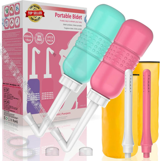 2PCS Vaginal Irrigation Intimate Wash for Women,Portable Bidet Travel Bidets ,Peri Bottle for Postpartum Care (Pink+Green)