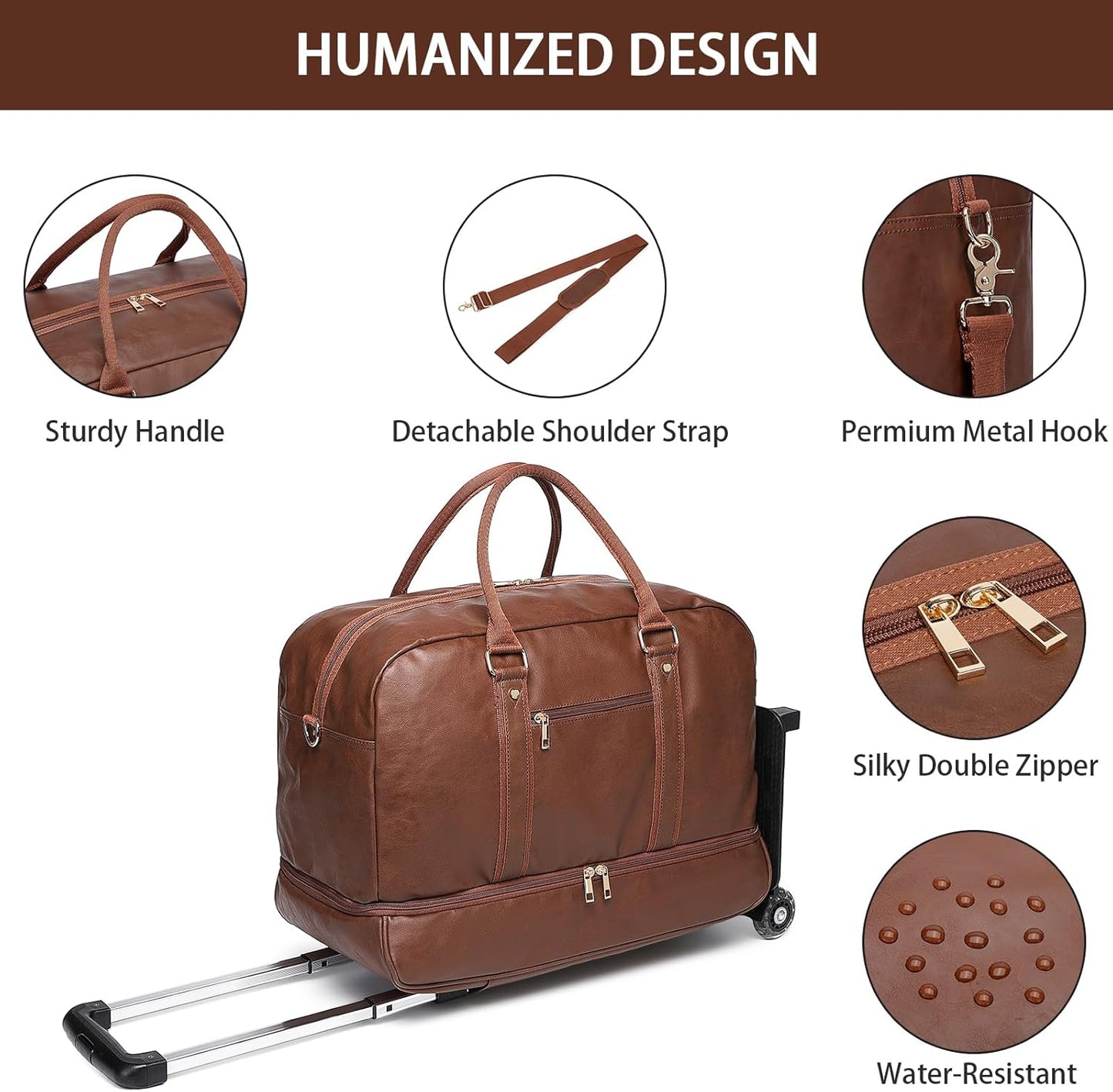 seyfocnia Rolling Duffle with Wheels, Duffle Bag for Travel Women Carry On Luggage Wheeled Overnight Weekender Bag Men