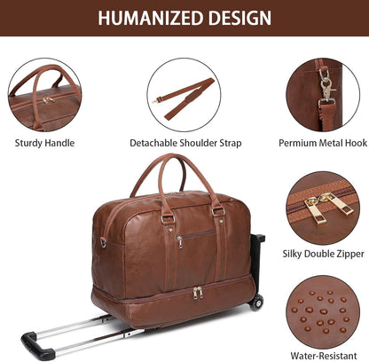 seyfocnia Rolling Duffle with Wheels, Duffle Bag for Travel Women Carry On Luggage Wheeled Overnight Weekender Bag Men