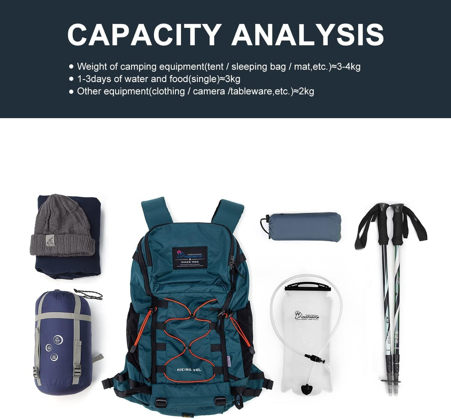 MOUNTAINTOP Hiking Backpack 35L Travel Backpack Lightweight Daypack for Men&Women Outdoor Camping