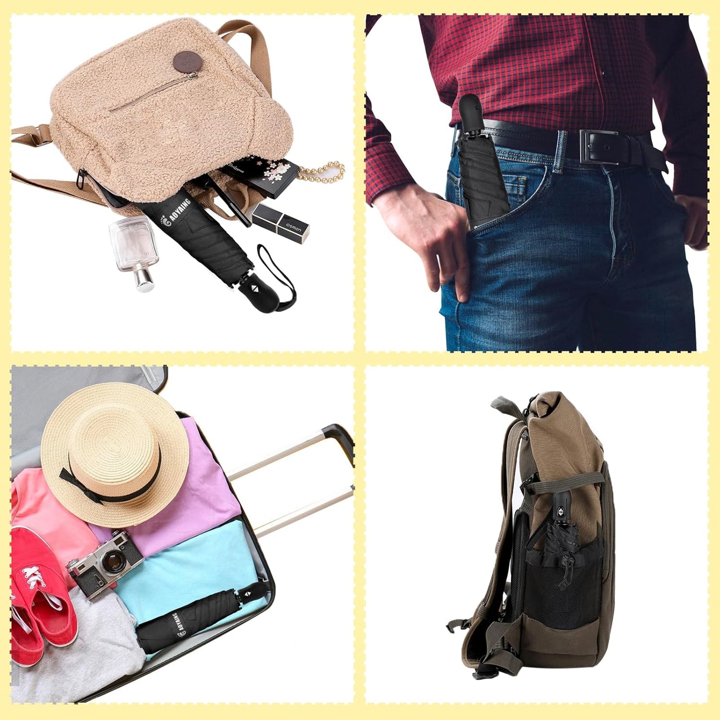 GAOYAING Compact Automatic Travel Umbrella with Case, Mini Small Folding Sun UV, Pocket Purse Umbrella