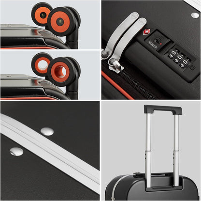 mixi Luggage Suitcase with Spinner Wheels, 24'' Checked Travel Luggage Aluminum Frame PC Hardside with TSA Lock & Cover - Black Hollow Wheel