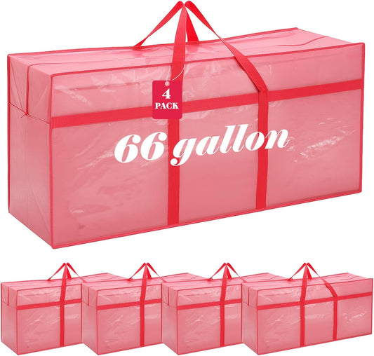 4 Pcs 66 Gallon Large Moving Bags with Zipper and Handles Foldable Storage Duffle Bags Heavy Duty Extra Large Totes for College Dorm Travel Clothes Blankets Bedding Moving (Jelly Pink)