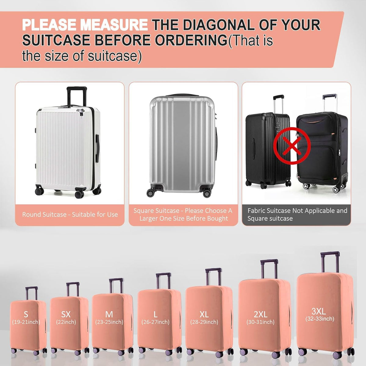 Travel Luggage Cover Suitcase Protector Scratch-Resistant Fit 19-31 Inch Suitcase, Not Included Suitcase (Pink, M(24-25 inch))