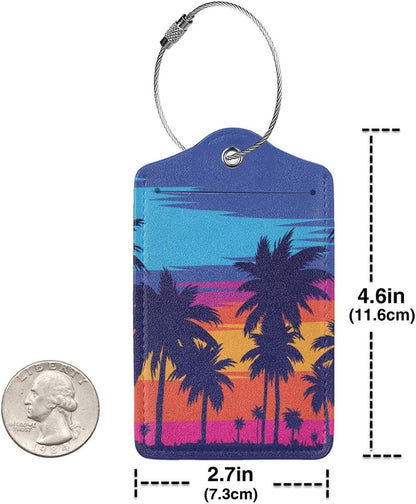Coconut Trees at Sunset Luggage Tag for Suitcases Baggage, Fancy Airport Cruise Leahter Luggage Tag with Full Back Privacy Cover for Travel Sports Teens Kids