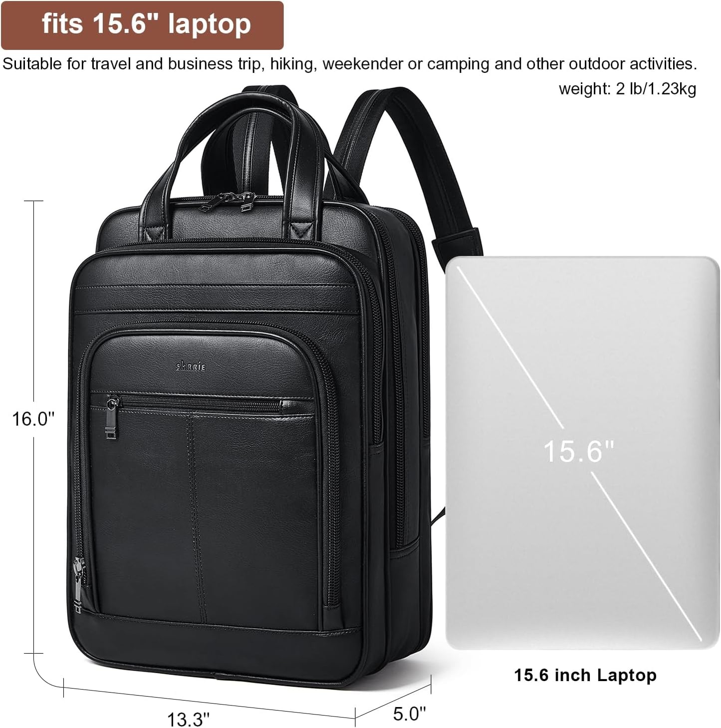 Shrrie 15.6" Laptop Backpack,Business Work Backpack Briefcase,Durable Computer Backpack for Office,Travel,College,Two-tone Black