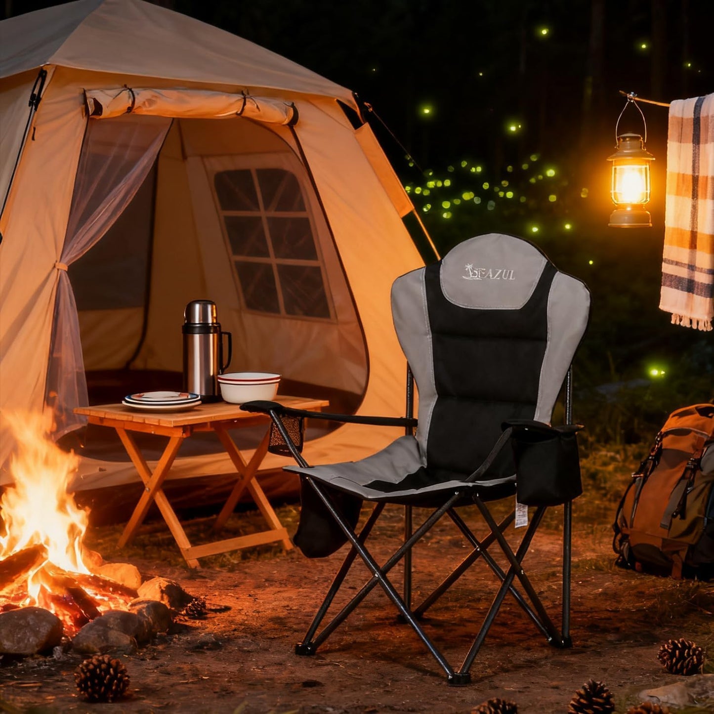 Camping Chairs for Adults, Camp Chair, Folding Chairs for Outside, Support 380 LBS, Portable Travel Lawn Outdoor Camping Chairs with Cup Holder & Cooler Bag, Sports Chairs for Baseball, Soccer