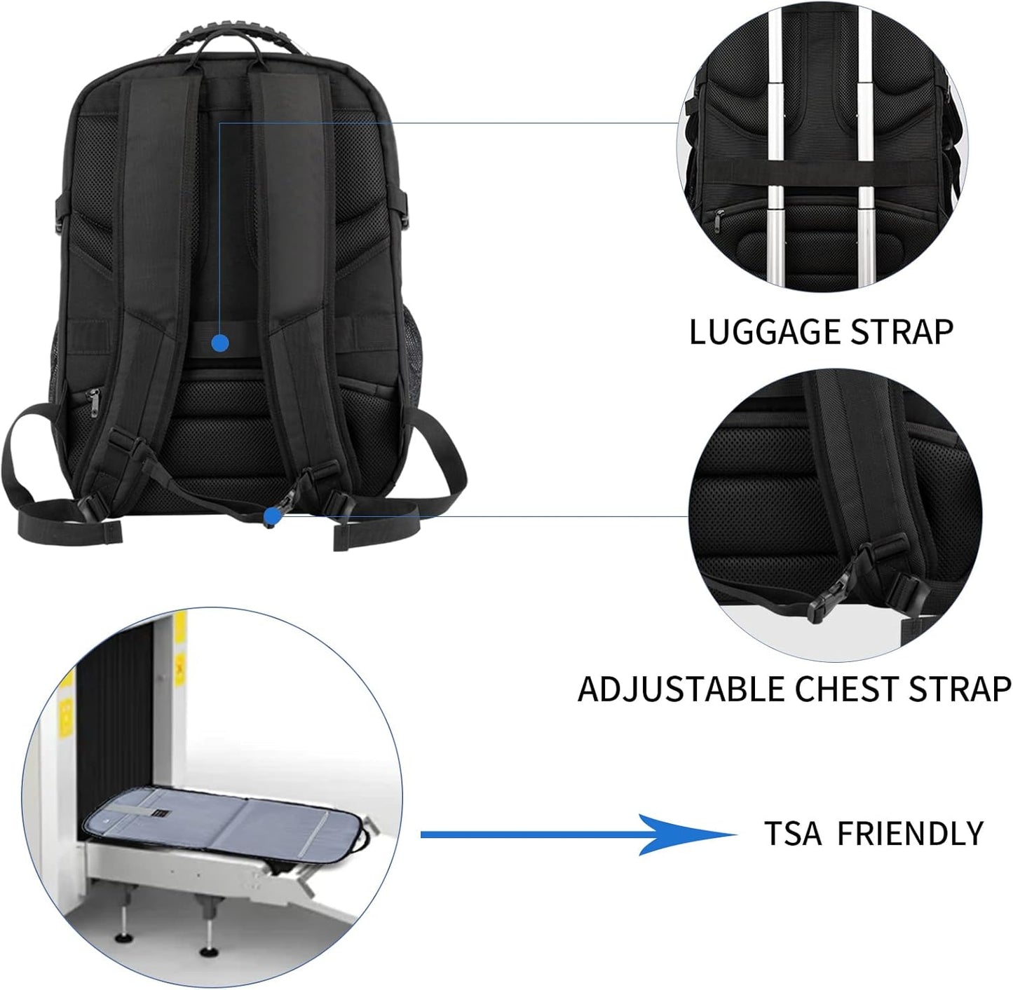 KROSER Travel Laptop Backpack 18.4 inch XXXL Computer Backpack Stylish College Backpack with RFID Pockets USB Charging Port REFLECTIVE STRIPS Water-Repellent Day pack for Business/Men