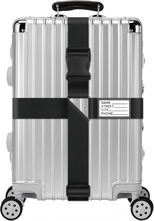 2-Pack Adjustable Luggage Straps for Suitcases – 2-Inch Wide Cross Travel Belt for 20"-32" Carry-On, Large & Collapsible Luggage – Durable Seatbelt Material, Suitcase Belts & Connector Straps (Black)