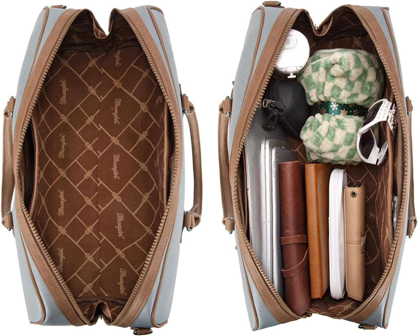 Wrangler Travel Duffel Bag Large Weekender Bag for Women Designer Carry on Overnight Bag for Trips Leather Luggage Bag Jean WG185-5110JN