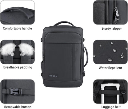 Carry On Backpack, 50L Travel Backpack, Luggage Backpack TSA Flight Approved Laptop Backpack for Men & Women, Large Expandable 40L Daypack Lightweight Business Weekender Bag, Black