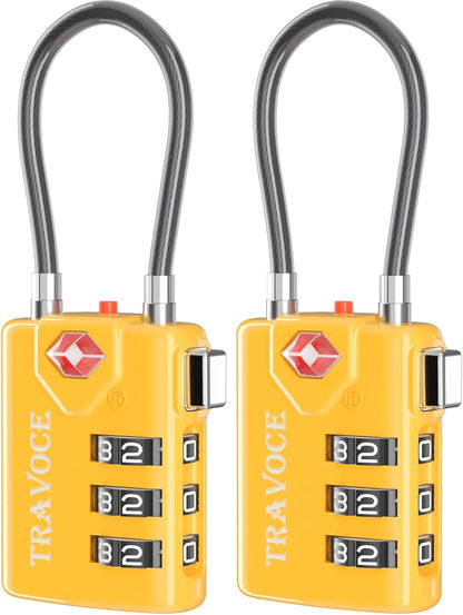 Search Alert TSA Approved Travel Combination Luggage Cable Locks for Suitcase, Gym Locker,Toolbox,Backpack 1,2,4,6 &10 pk (Yellow 2 Pack)