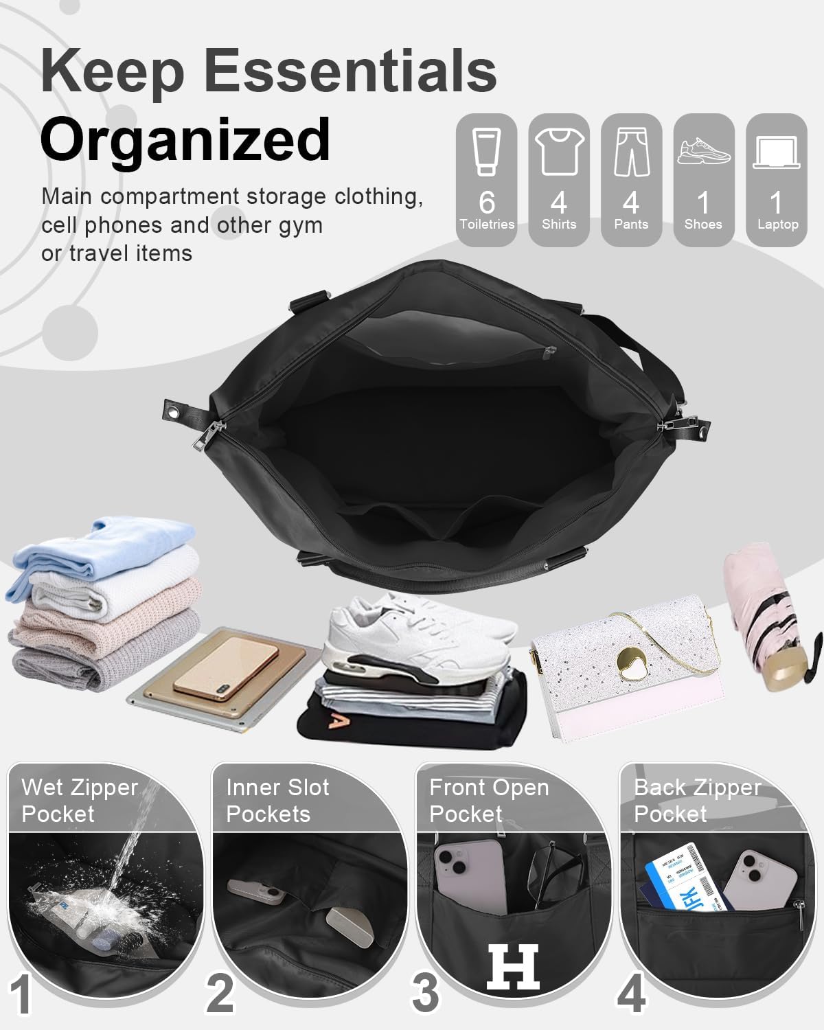 Initial Travel Duffel Bag Sports Gym Bag for Boys Teen Birthday Gifts,Black Personalized Weekender Bag Carry On Tote Bags for Men,Waterproof Overnight Luggage Bag Airplane Travel Essentials(Letter H)