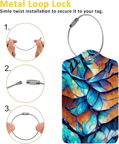 Dragon Scale Luggage Tags for Suitcases,2 Pack Luggage Tag, Leather Stainless Steel Loop Label Tag for Women Girl Travel Bag Suitcase