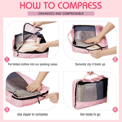 5 Pcs Packing Cubes for Suitcase Large Travel Cubes Carry on Luggage Organizer Bags for Clothes Accessories(S,Pink)
