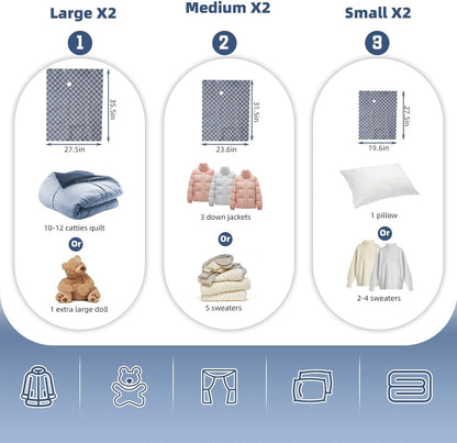 Vacuum Seal Bags for Clothing Travel w/Wireless Pump, Space Saver Vacuum Storage Organizer Bag for Luggage, Seal Compression Packing Bags for Clothes & Blankets 6 Pack (Compression bag)