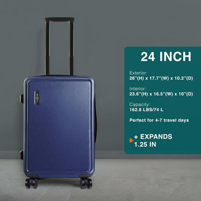 Luggage Sets 3 Piece, 22 Inch Carry on Luggage and 24 Inch Suitcases with Wheels Spinner, Durable Hard Shell Suitcase Set, Expandable Travel Suitcase, Navy