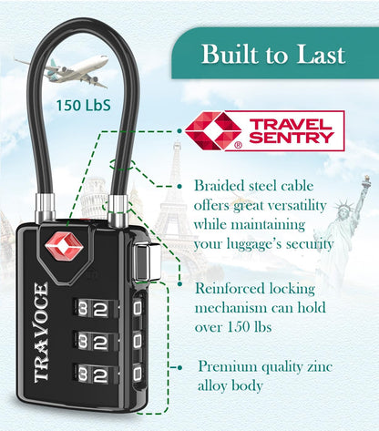 TSA Approved Luggage Locks, Travel Locks Which Also Work Great as Gym Locks, Toolbox Lock, Backpack and More, Black 1 Pack