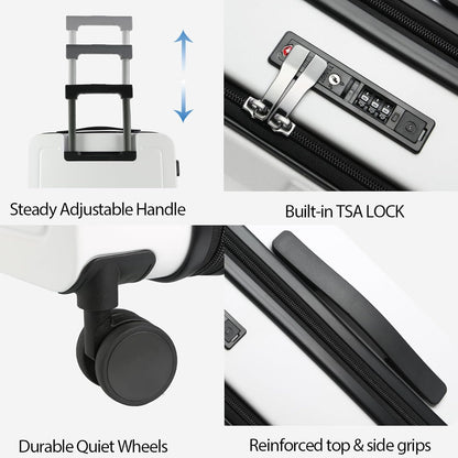KROSER Carry On Luggage with Spinner Wheels & Built-in TSA Lock, Expandable Top Loading Hard Shell Suitcase Large Capacity Durable Rolling Luggage with USB Port, Carry-On 20-Inch, White