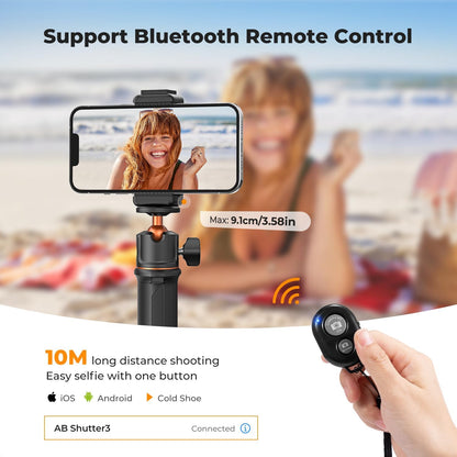 K&F Concept Selfie Stick Tripod, 60cm/23.6" Extendable Ball Head Vlog Selfie Stick Handle for GoPro Hero 13/12/11/10/9/8/7/Max DJI Osmo 360 Pocket 3 Action 5 Pro.