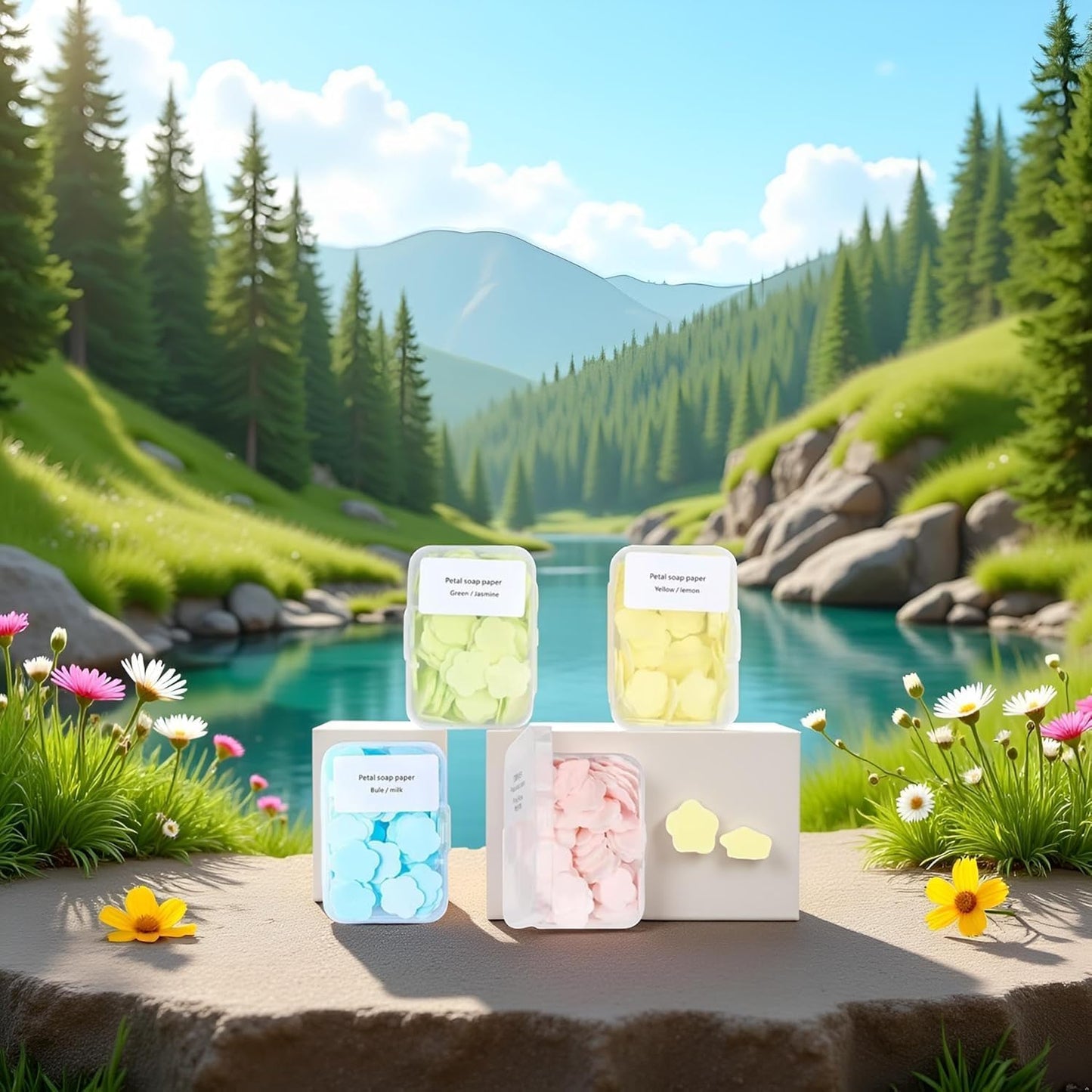 3 Boxes 300Pcs Portable Hand Washing Soap Sheets, Different Scented Mini Petal Hand Wash Soap Sheets, Disposable Soluble Soap for Outdoor Travel, Camping, Hiking